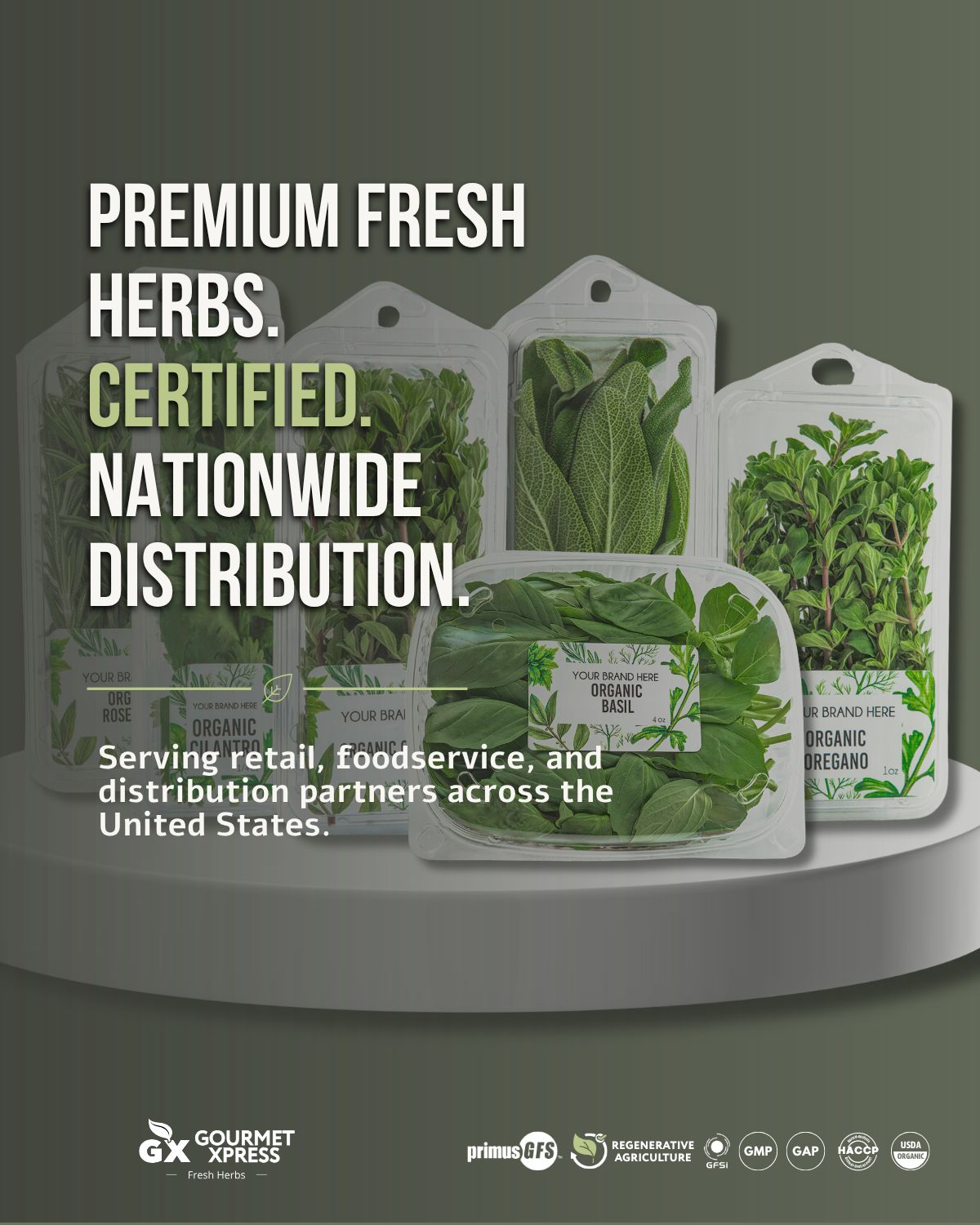 Premium fresh herbs, certified quality and nationwide distribution