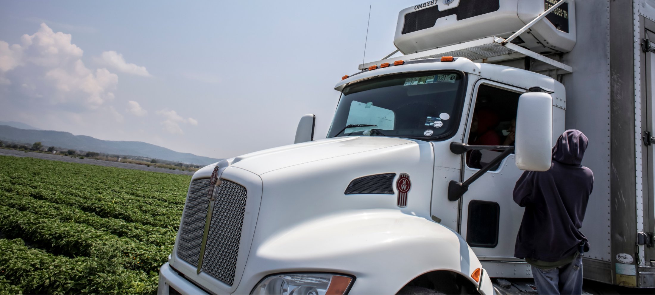 Refrigerated truck at a Gourmet Xpress herb field